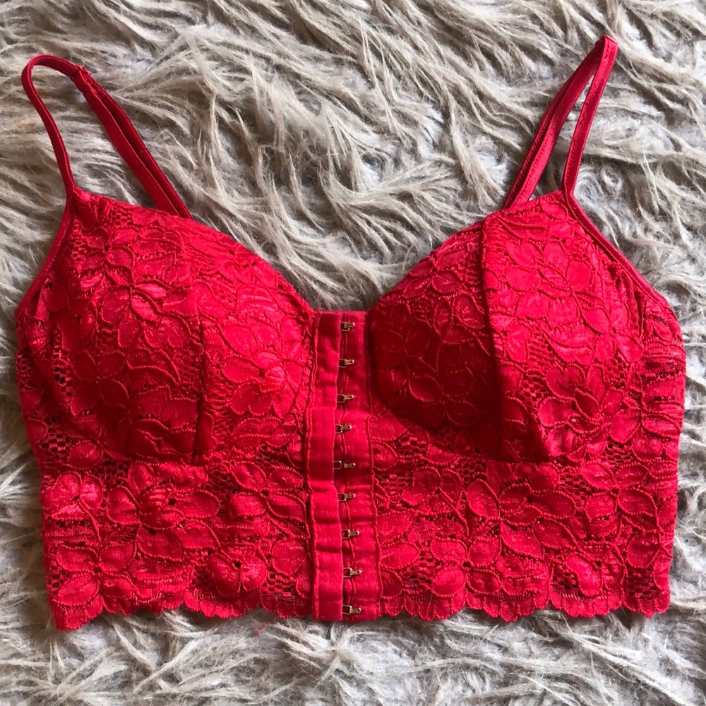 Tilly’s Red Corset Lace Cropped Tank Top